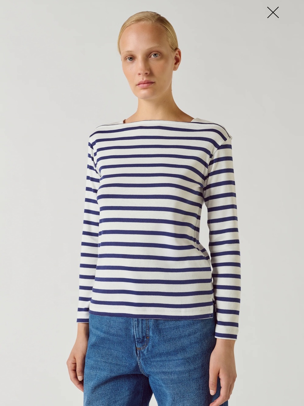 Soeur Paris Katy Navy Blue White Breton Stripe Cotton Long Sleeve Shirt 36/US 4